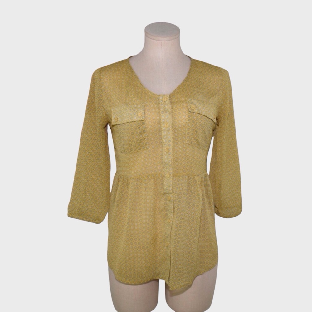 Mossimo Mustard Button-Front Peplum Blouse